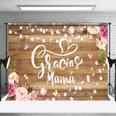 Lofaris Lighted Gracias Mama Floral Wood Mothers Day Backdrop